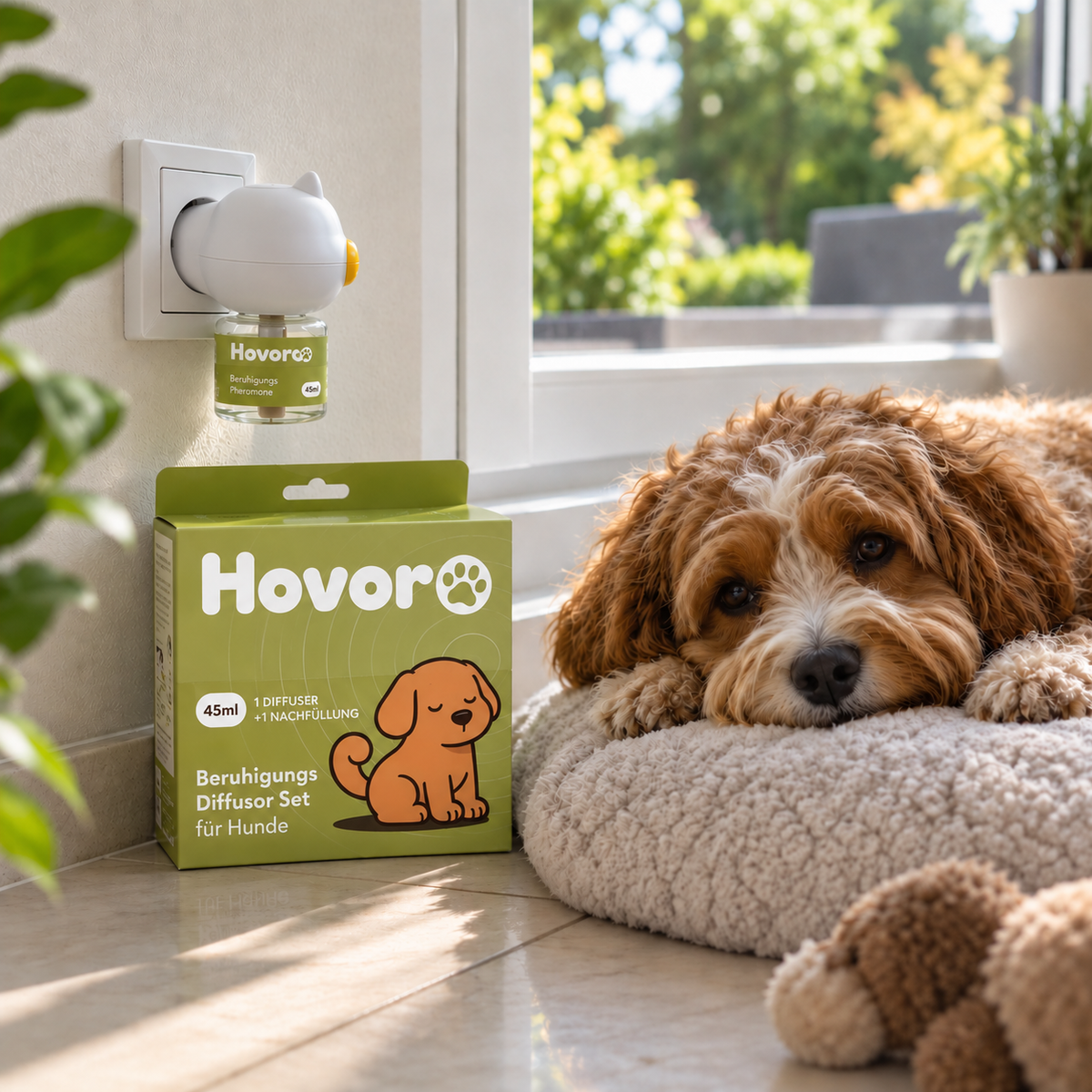 Hovoro Diffusor neben schlafendem Hund